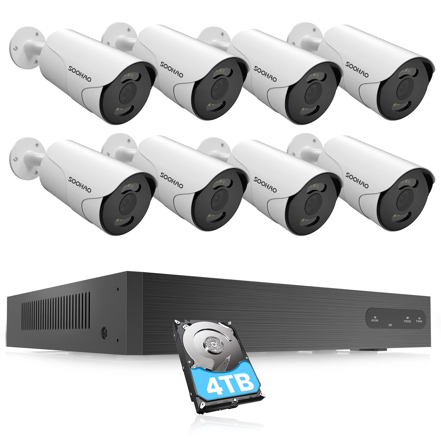 SOOHAO 防犯カメラ poe給電 監視カメラ 防犯カメラセット Amazon.co.jp: 【500万画素・双方向通話・カラー暗視・4TB大容量