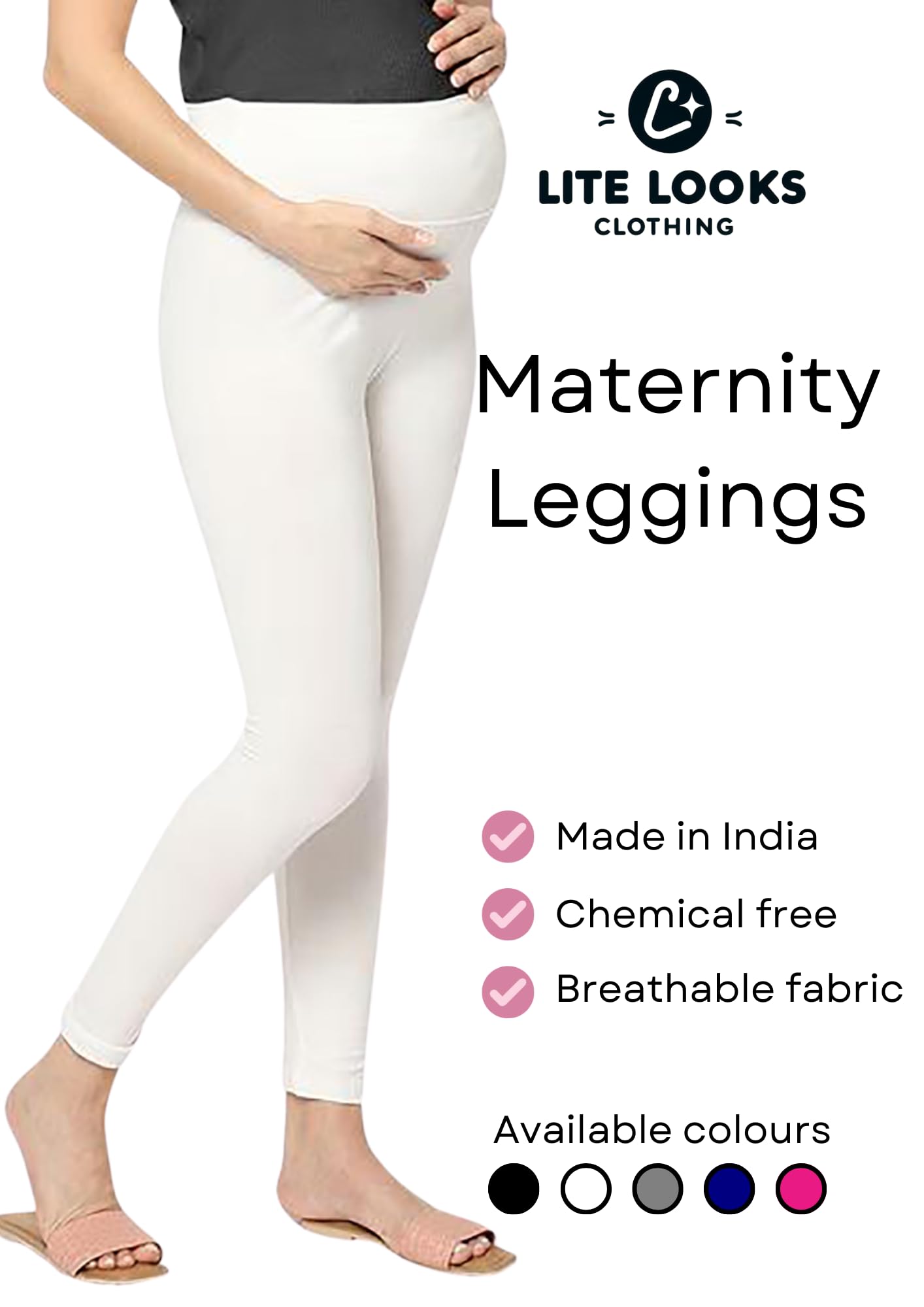 Litelooks Women's Cotton Lycra Over Belly Maternity Leggings - Comfortable, Seam-Free, High Waist Support, Stretchable Pregnancy Pants for Pre & Post Pregnancy (in, Alpha, XL, Regular, Gry-BLK) - Image 7 thumbnail