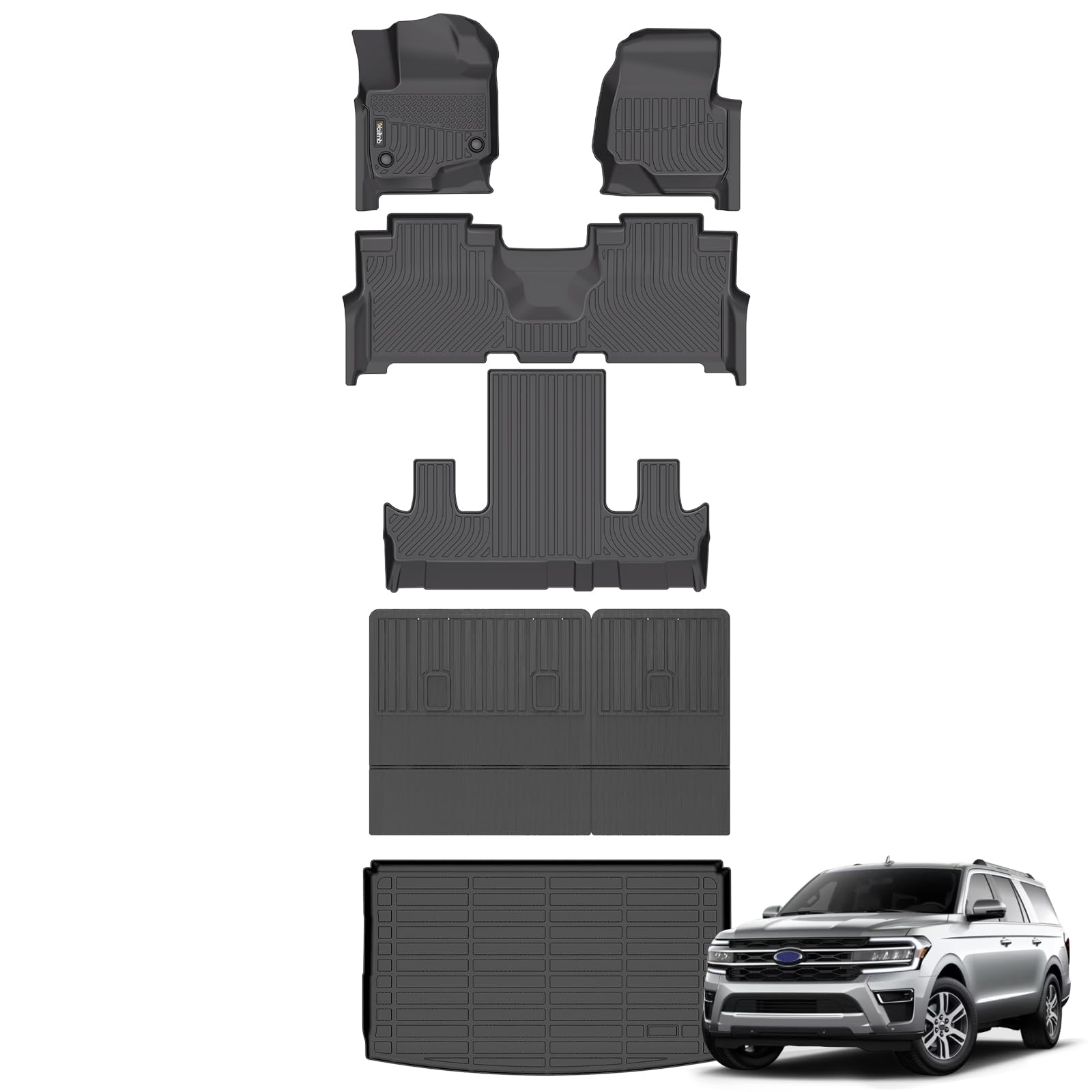 Wailtnb-All Weather Floor Mats & Cargo Liner Backrest Mat for Ford Expedition Max Bucket 2021-2024 7 Seat Custom Fit Ford Expedition Max Bucket 2021-
