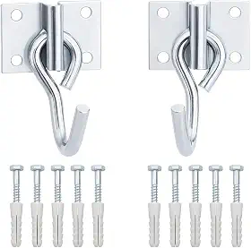 Kit 2 Ganchos para Rede de Descanso em Aço Zincado com 8 Parafusos Sextavados 1/4 x 50mm – Fixação Resistente