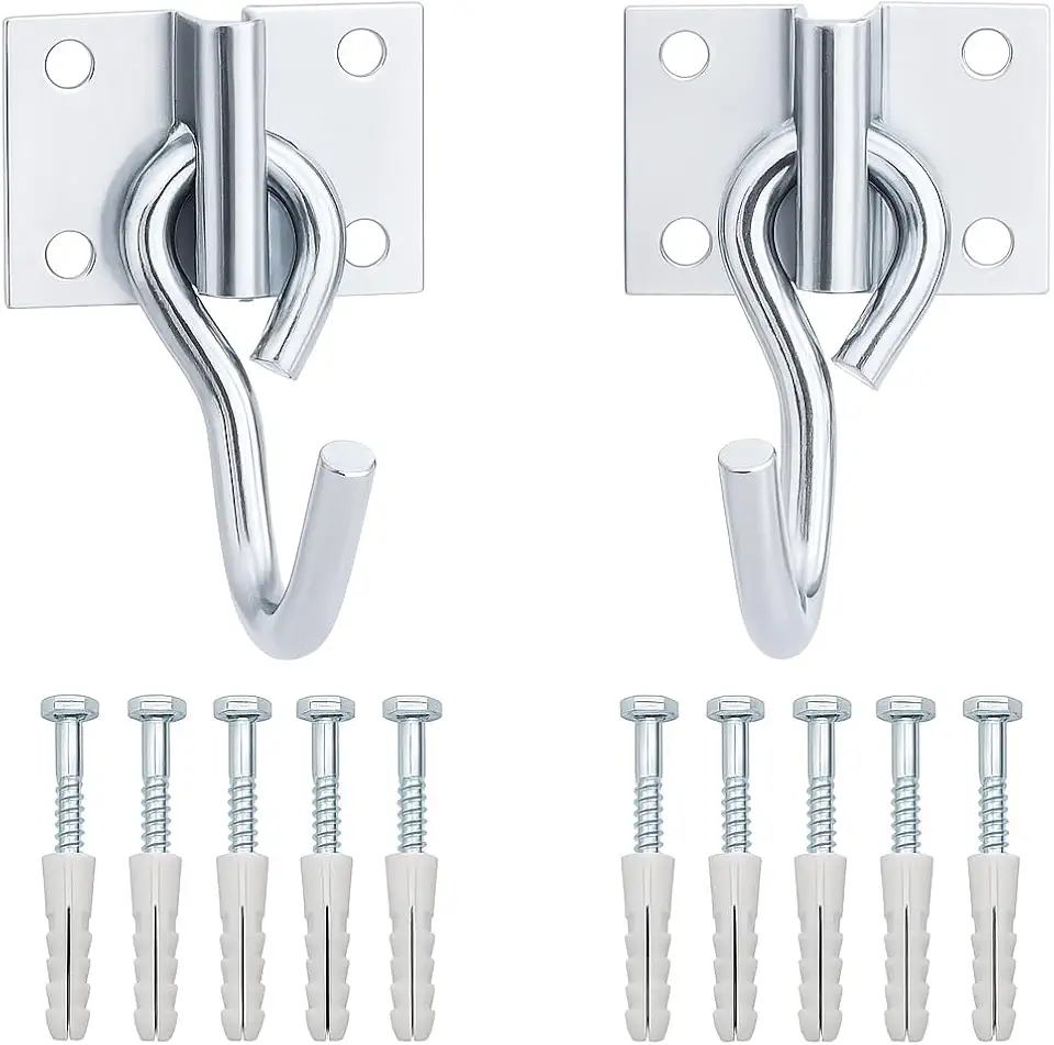 Kit 2 Ganchos para Rede de Descanso em Aço Zincado com 8 Parafusos Sextavados 1/4 x 50mm – Fixação Resistente