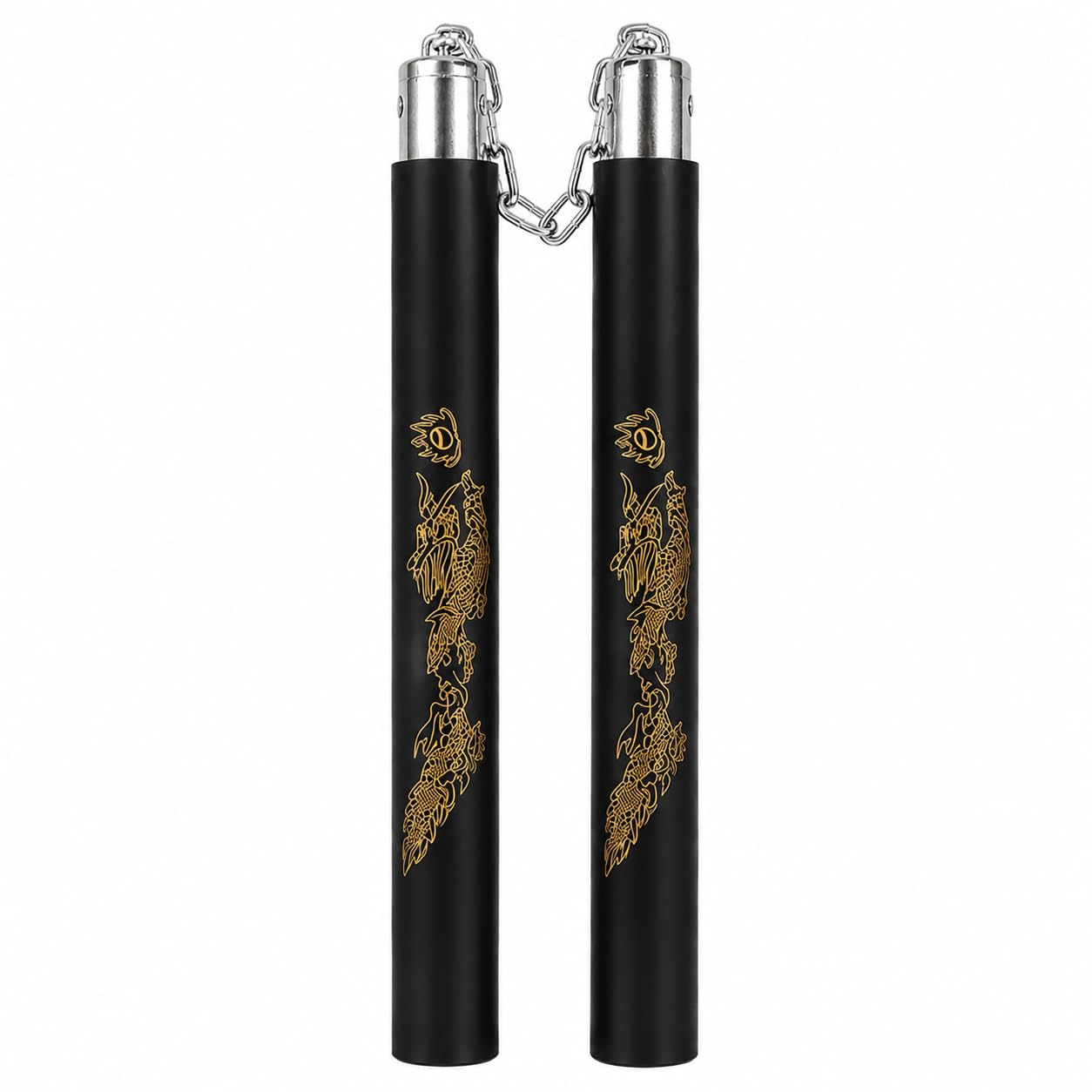 Dragon Design Foam Training Nunchaku with Metal Chain | Martial Arts Practice Nunchucks | Lightweight Training Stick | Black | Comfortable Foam Handle-image-35