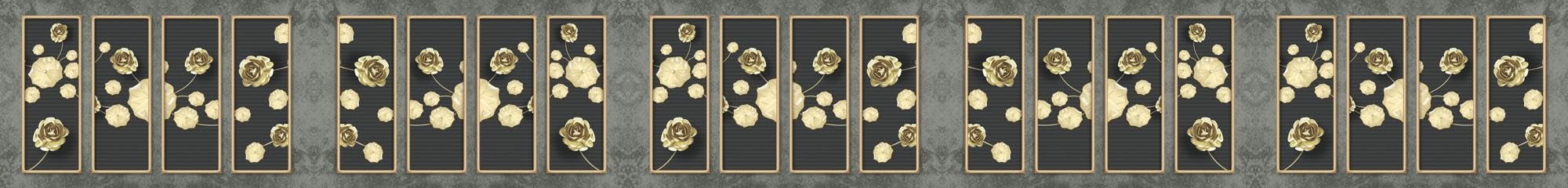 Mutfak Tezgah Arası Folyo Fayans Kaplama Folyosu 3D Golden Flower Bordür Motif 60x500 CM