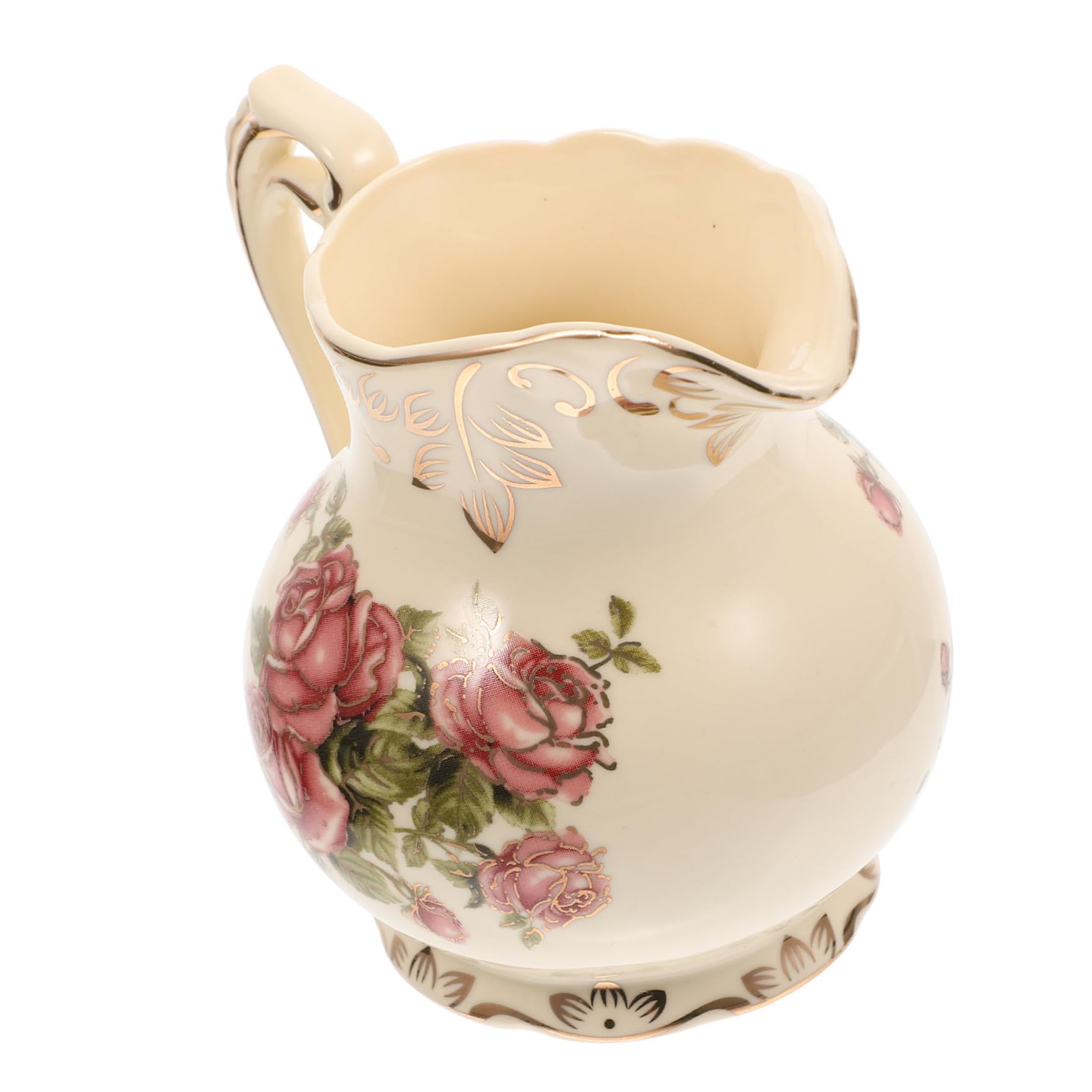 Keramik Milchkanne Europäischer Stil mit Komfortgriff Vintage Goldbedrucktes Milchkännchen für Kaffee Tee und Soßen Stilvolles Porzellan Gefäß für Zuhause und Gastronomie
