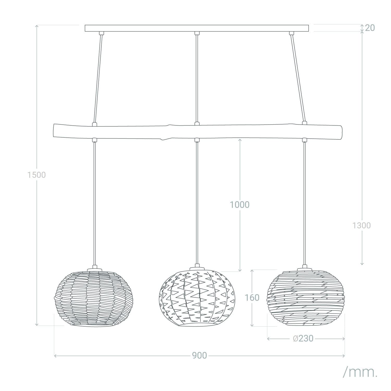 LEDKIA Lámpara Colgante Ratán y Madera Linfen Natural | Diseño Boho-Chic | Compatible con Bombillas E27 | Cable y Altura Ajustables | IP20 Interior; Color Natural