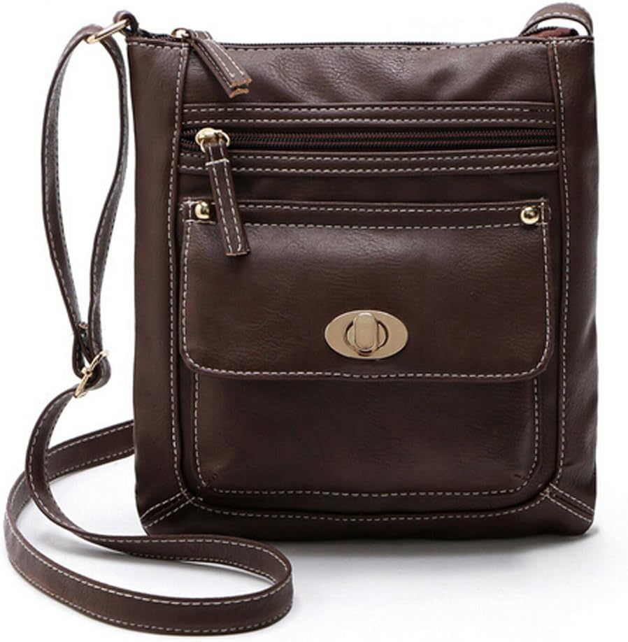EcokakiWomen's PU Leather Multi-Pocket Crossbody Bag Shoulder Bag Messenger Handbag Purse, Coffee, Coffee, Large