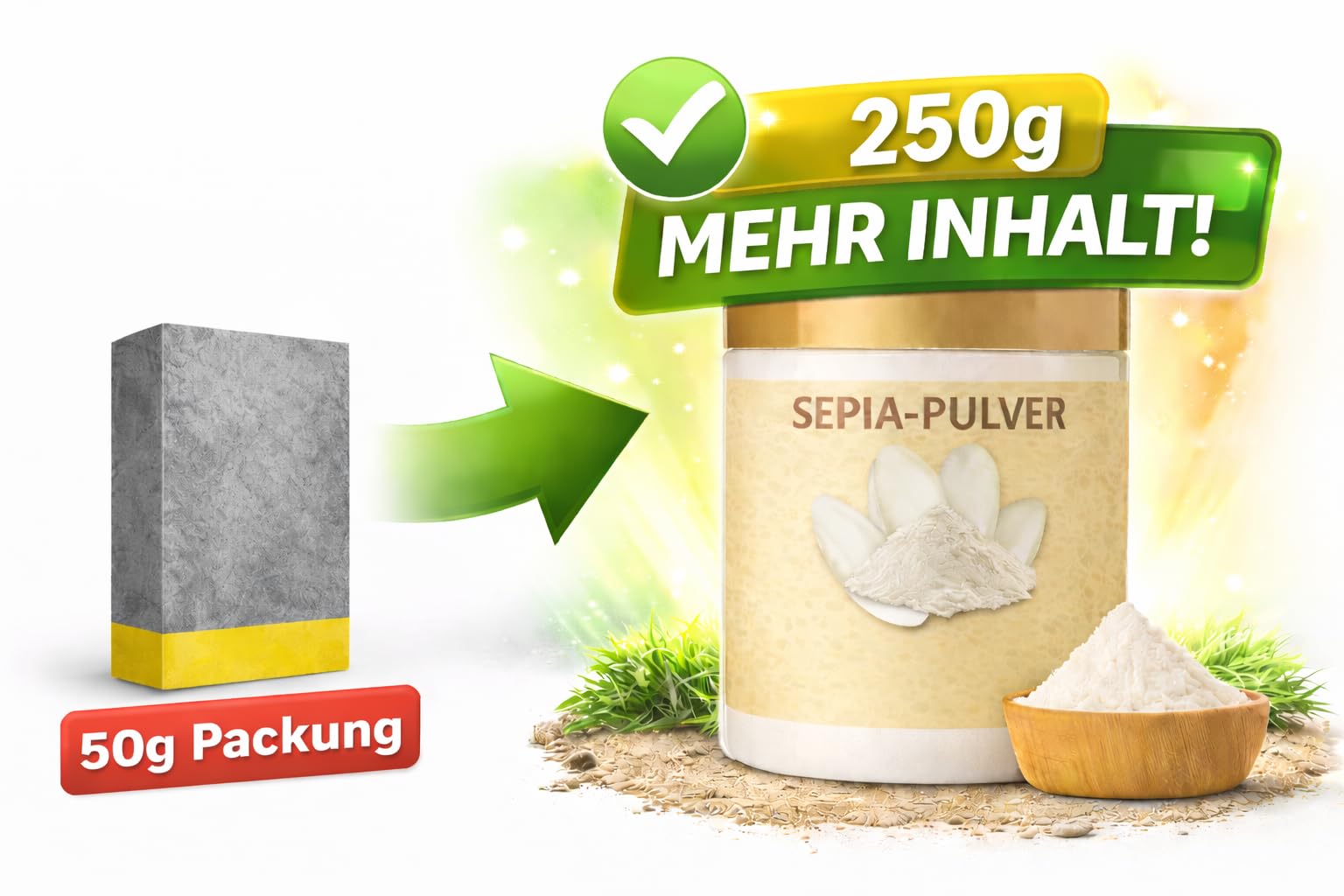 Tropic Shop Sepia proszek 250 g – naturalny wapń dla gadów, żółwi i ptaków – drobno zmielony, idealny do zapylania paszy – bardzo wydajny