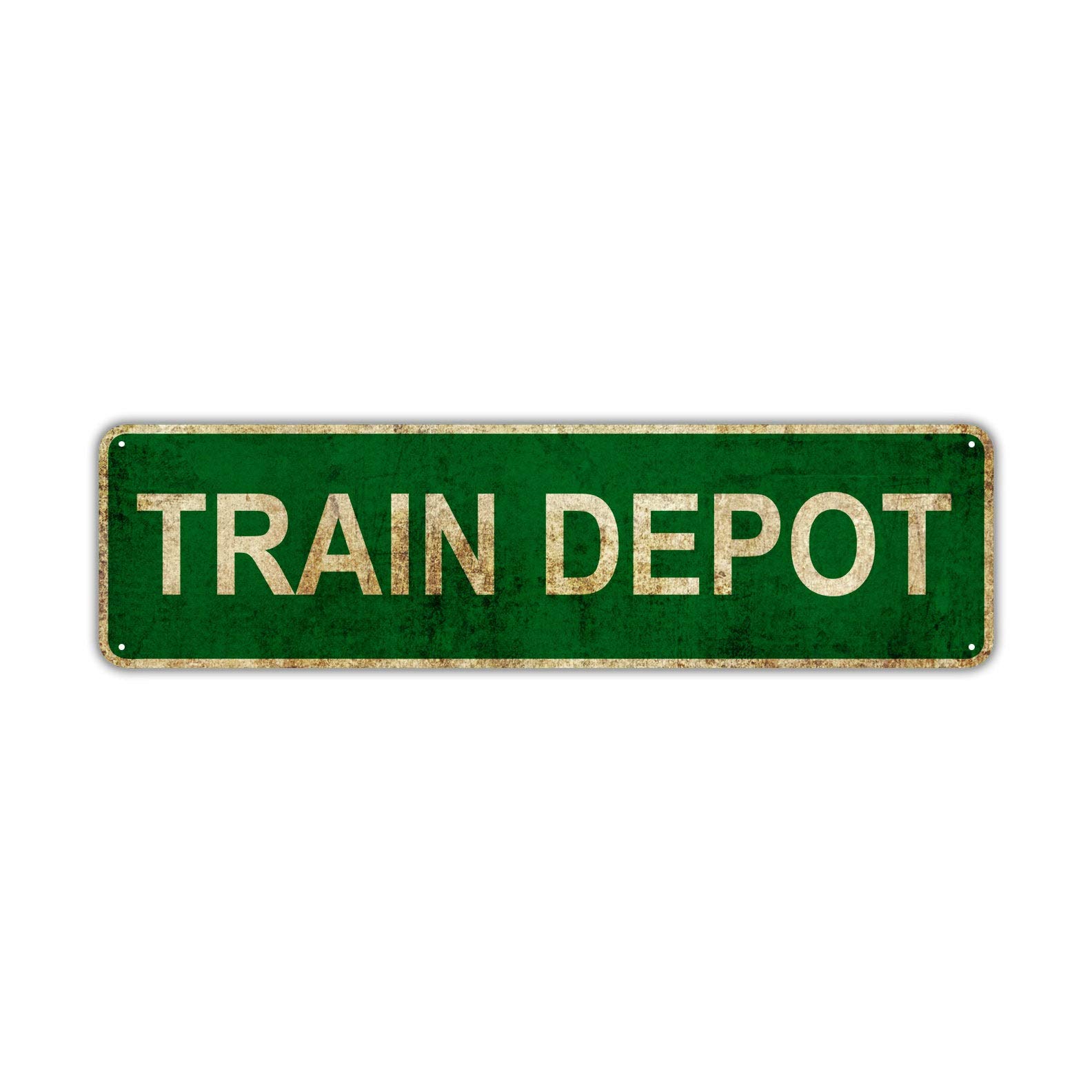 HOUVSSEN Train Depot Street Sign Rustic Vintage Retro Metal Decor Wall Shop Man Cave Bar Fun Metal Sign 4x16 Inch Vintage Plaque Handicraft Best Gift Metal Tin Sign Plaque101 8x12inch