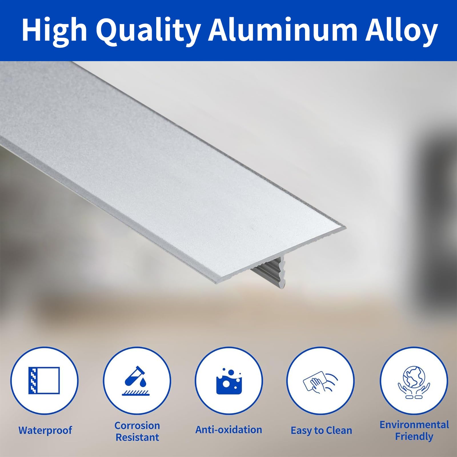 3pcs 2cm Bande de Transition en T Aluminium Barre de Seuil Métal Seuil de Porte Profil de Transition Bande de Transition Sol pour Les Espaces Entre les Carreaux,les Sols,0.9M Argent