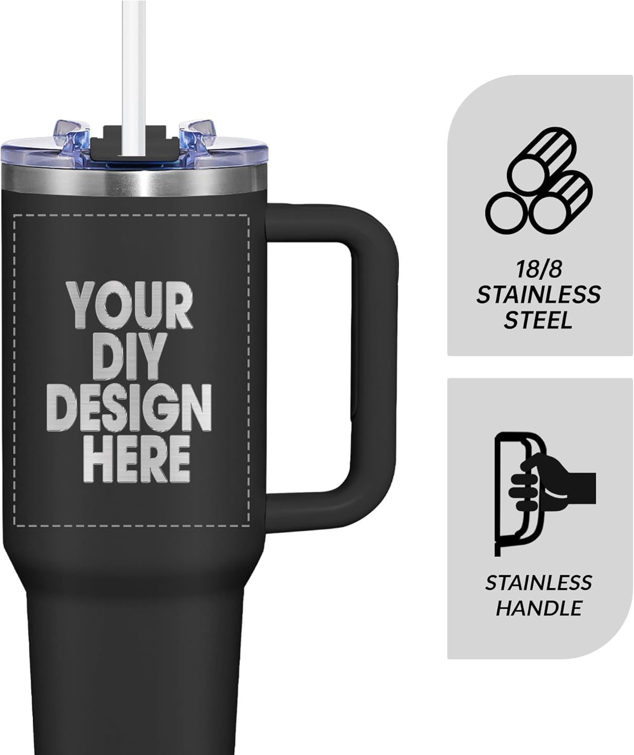 Personalized Custom Tumbler with Laser Engraving Logo Text 40oz Stainless Steel Tumbler with Lid & Straw Handle Double Wall Insulated Tumbler with Text Logo - Image 4