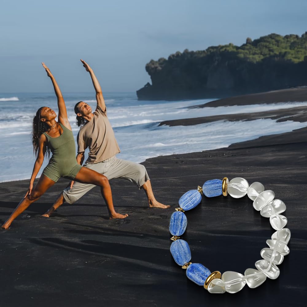 Bracelet en cristal avec aigue-marine et cristal blanc, Fabriqué à la main, bracelet extensible, de forme naturelle, unisexe, apportent un champ magnétique puissant et énergie.