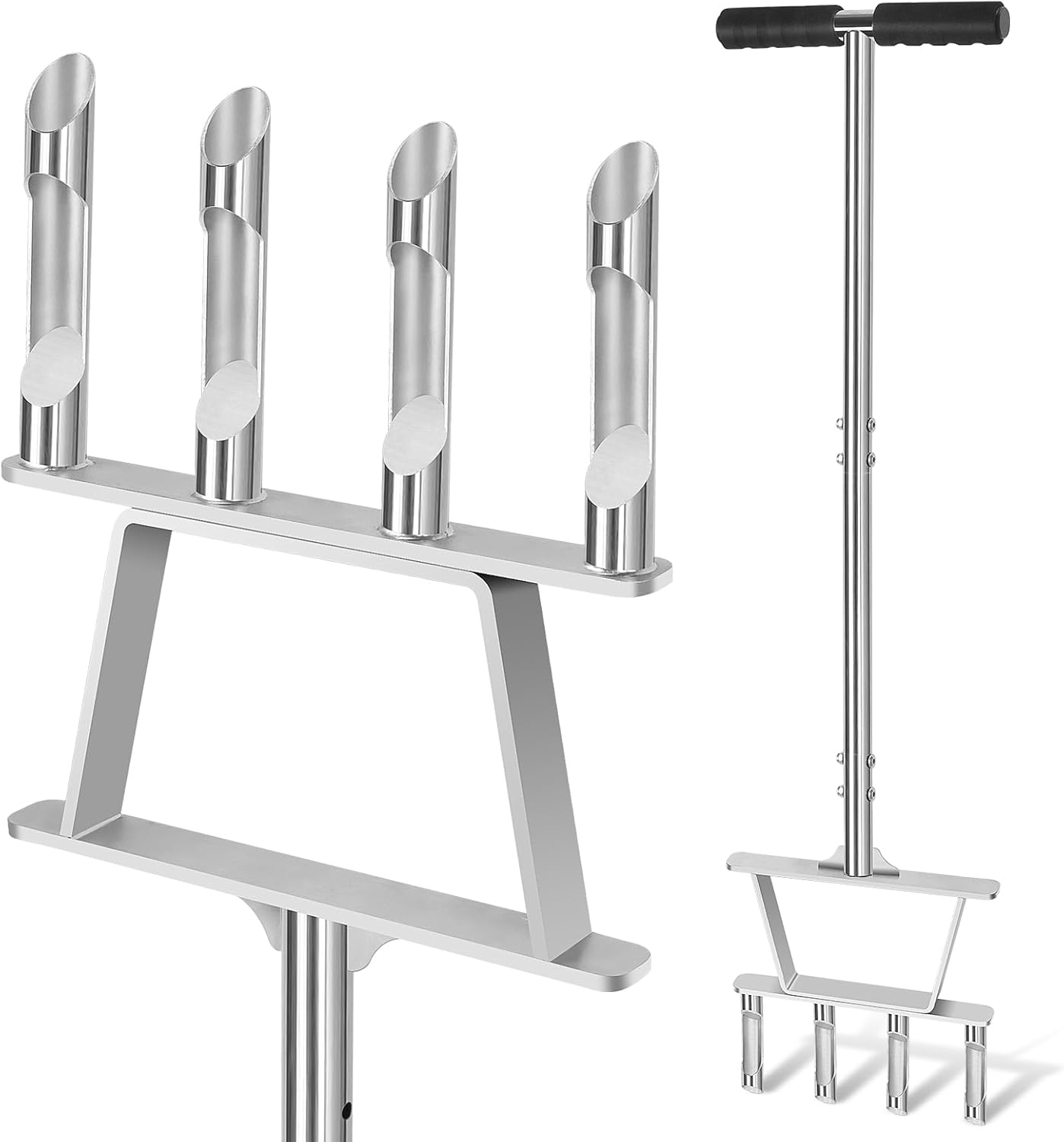 Dual-Function Manual Core Lawn Aerator,Single Foot and Dual Foot Use Manual Push Core Aerator Lawn Tool Metal Aerator Lawn Tool with 4 Hollow Tine - Stainless Steel Soil Aeration Tool