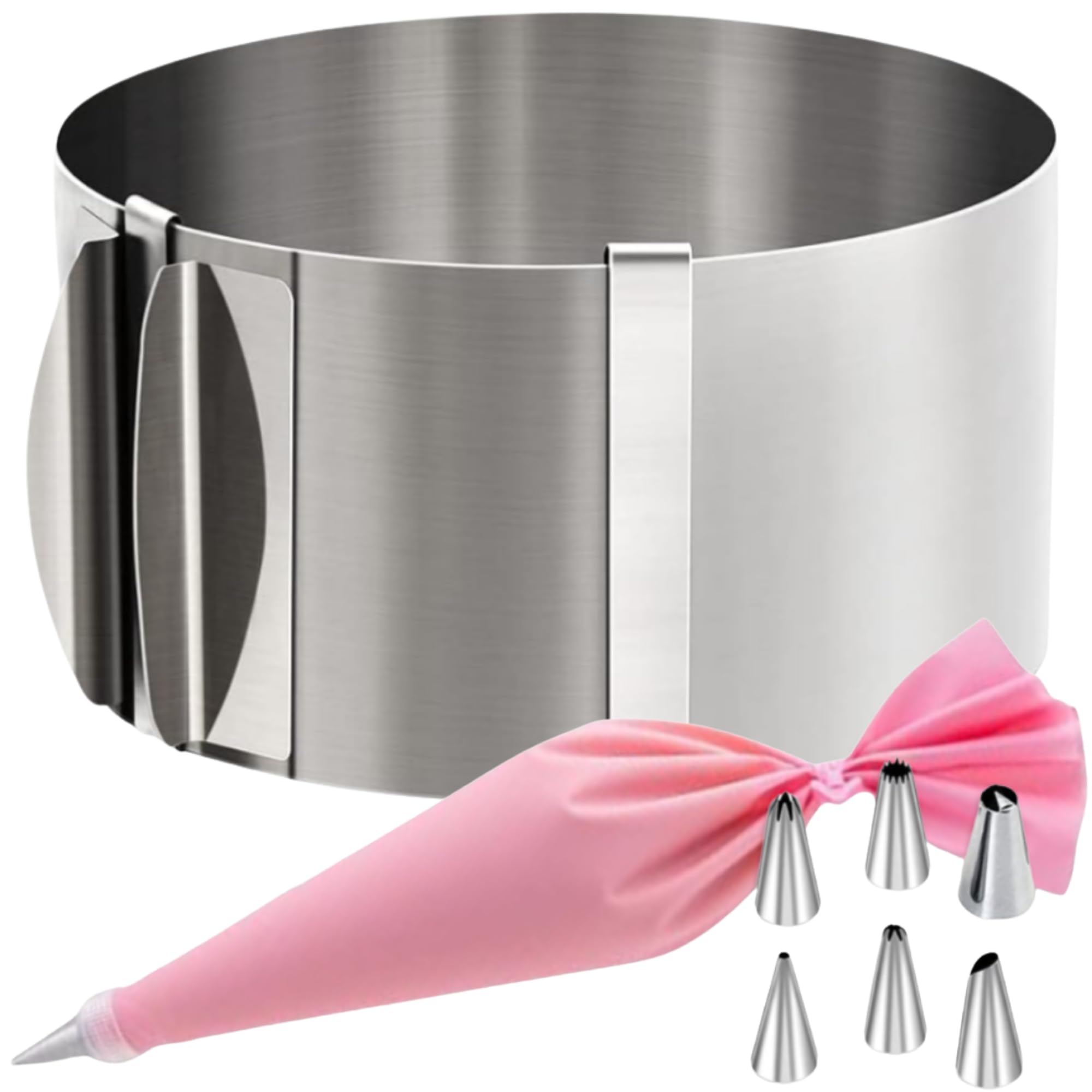 8cm Stainless Steel Adjustable Cake Ring 16 to 30cm Cake Ring Adjustable 7pc Cake Baking Accessories Tools Cooking Pastry Cutter Egg Cheesecake Tart Mousse Tins Rings Set Ring Round Cake Tin Mould Pan