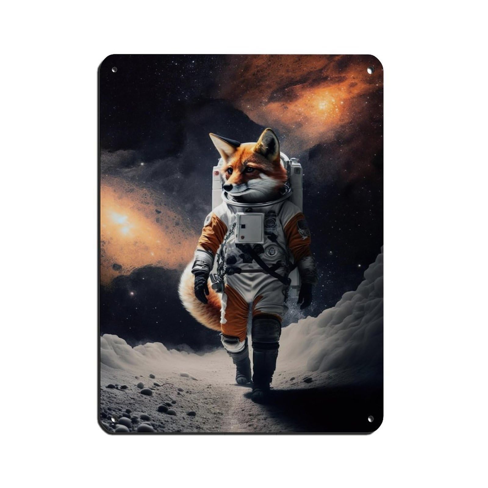 Astronaut Fox, Futuristic Animal Tin Sign Vintage Metal Pub Club Cafe Bar Home Wall Art Decoration Poster Retro 12x16inch(30x40cm)