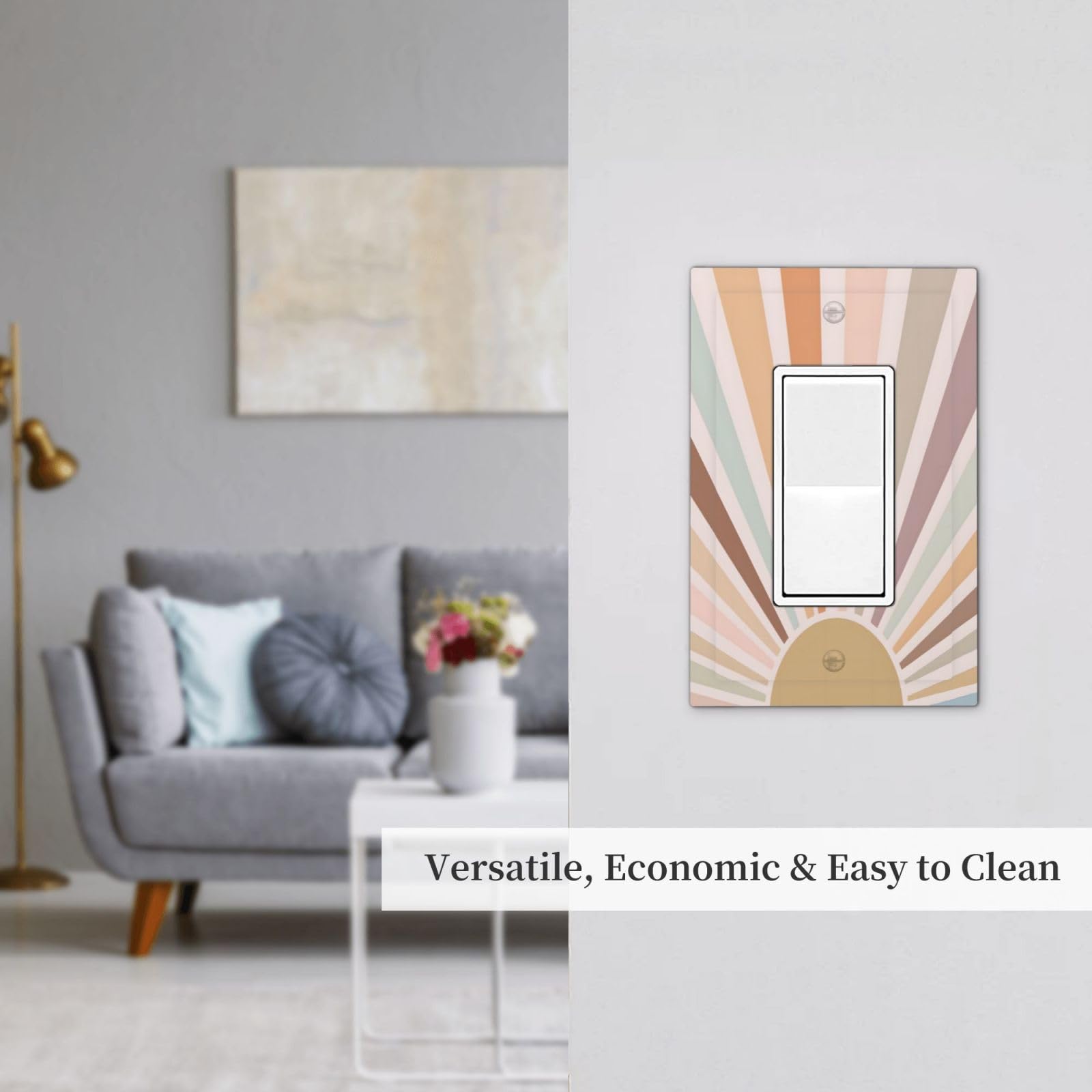 Copertura decorativa per interruttore della luce, stile bohémien, con sole, arcobaleno, retrò, arte astratta, alba e tramonto, 1 banda, per camera dei bambini, decorazione per camera da letto