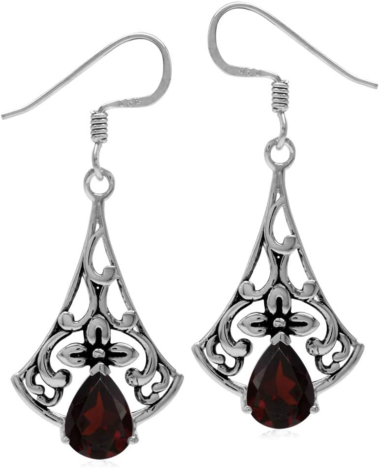 Silvershake 925 Sterling Silver Gemstone Flower Vintage Inspired Drop Dangle Earrings