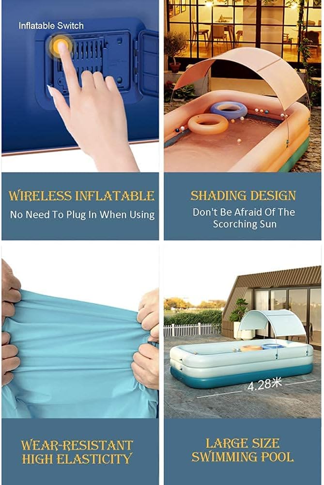 Inflatable Family Swimming Pool, Sunshade Wireless Automatic Inflatable Kiddie Pool Adult Oversized Lounge Pool Outdoor Garden