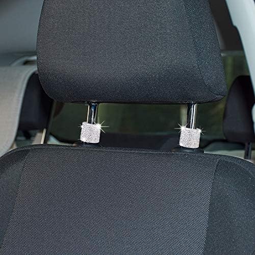 Aumo-mate 4 pcs Rhinestone Car Headrest Head Rest Collars Rings Decor Bling Car Seat Headrest Decoration Charms for Car SUV Truck Interior Decoration White