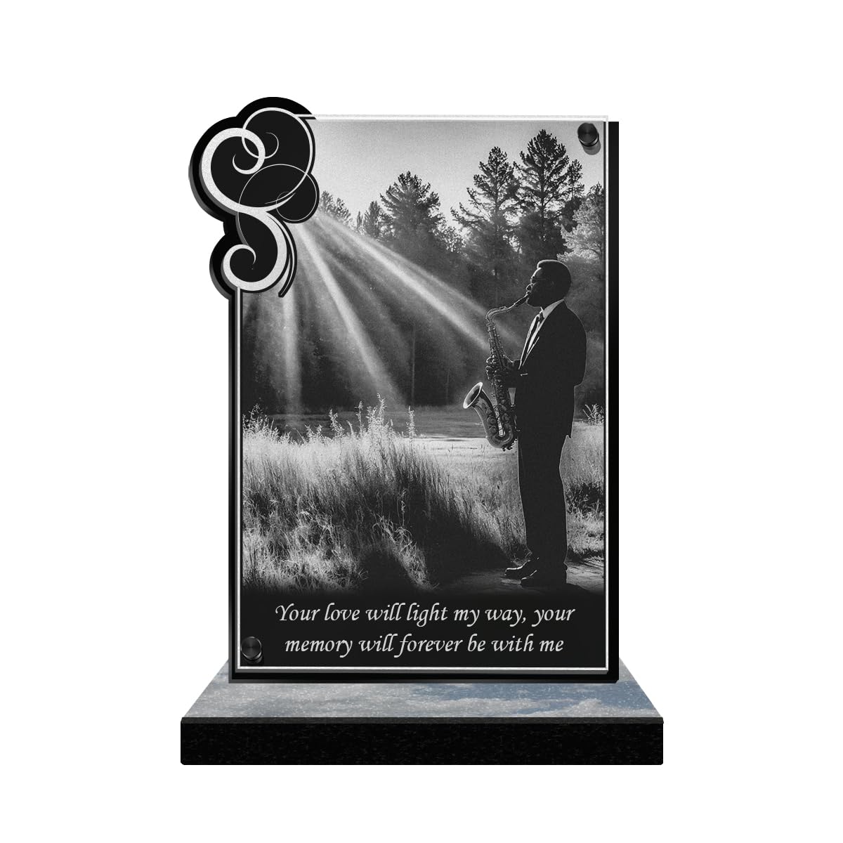 ETERNEL - Personalized Funeral Plaque Frame Ornaments - Jazz, Music, Musician - Customizable text, laser-engraved funeral plaque for tribute, tombstone, funerals, commemoration