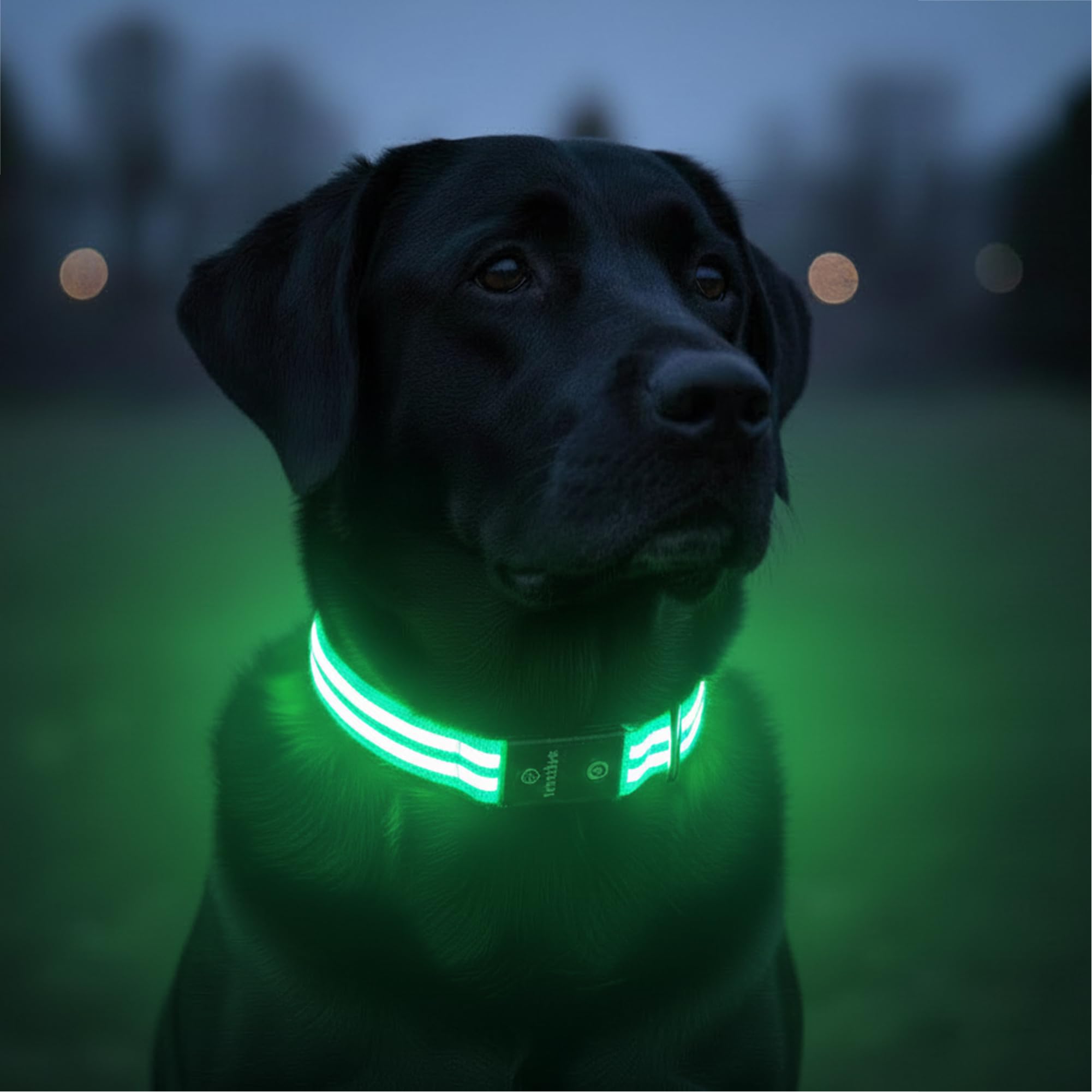 Tractive LED Light Up Dog Collar USB Rechargeable Waterproof (Green)