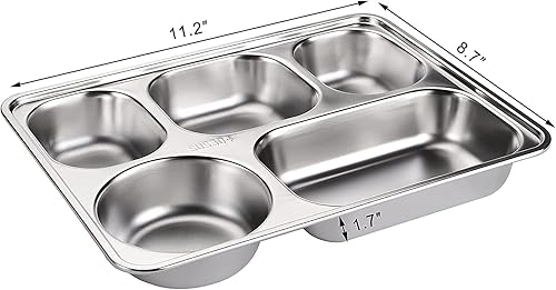 Miniatura 4 de Platos de porciones divididas irrompibles  Fiambrera de acero inoxidable bandeja dividida con 5 secciones divididas bandeja de cafetería para
