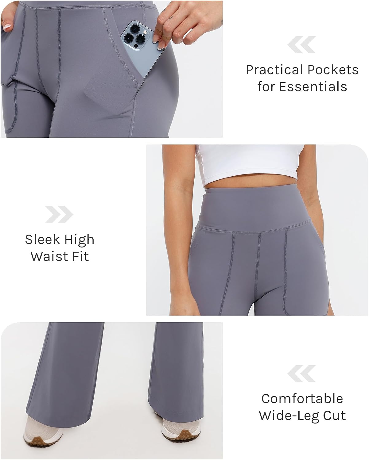 Cosmolle Women Flare Yoga Pants with Deep Pockets High-Waisted Wide-Leg Yoga Pants Stretch Tummy Control Flare Pants