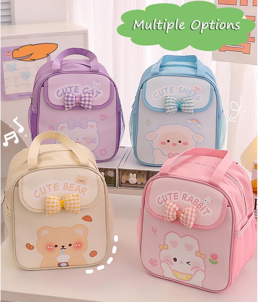 Kawaii Lunch Bag with Bow Lunch Box Cute Lunchbox Bunny Lunch Box Animal Lunch Bag Reusable Tote Bag for Picnic Work Travel - Image 8