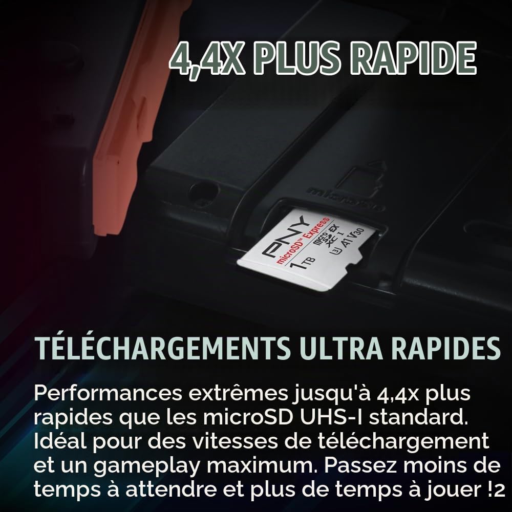 PNY Carte Mémoire microSD Express microSDXC UHS-I U3 V30 A1 1TB, jusqu'à 890/850 Mo/s en Lecture/Écriture, Compatible avec Nintendo Switch 2, PCIe Gen 3x1, Idéale pour Appareils microSD Express
