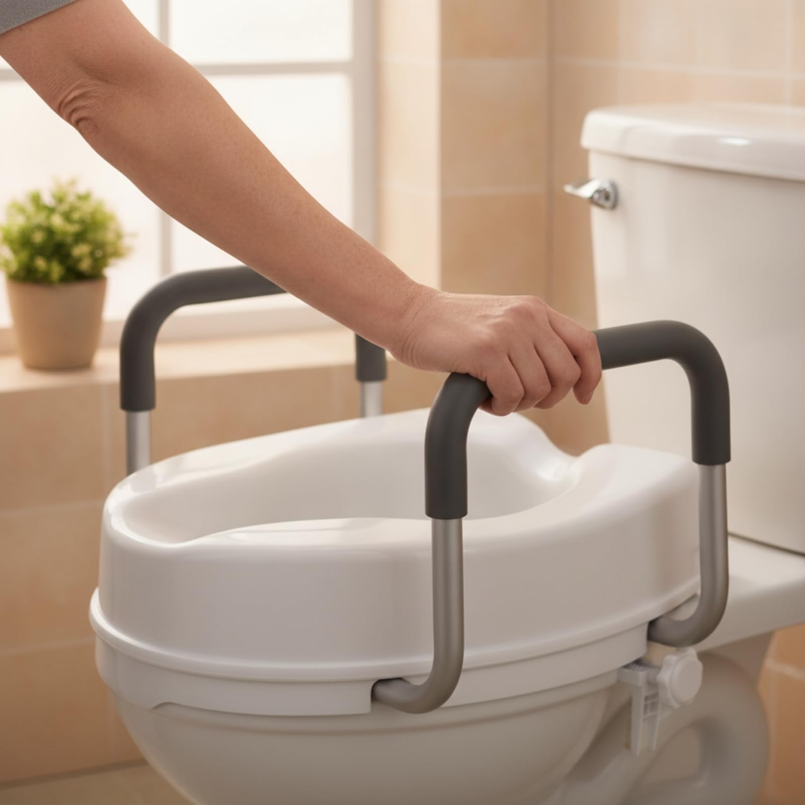 Sedile Wc Rialzato con Telaio Ergonomico, Rialzo Per WC Da 4 Pollici Con Coperchio, Altezza 10 Cm, 4 Pollici, Con Coperchio, 10 Cm