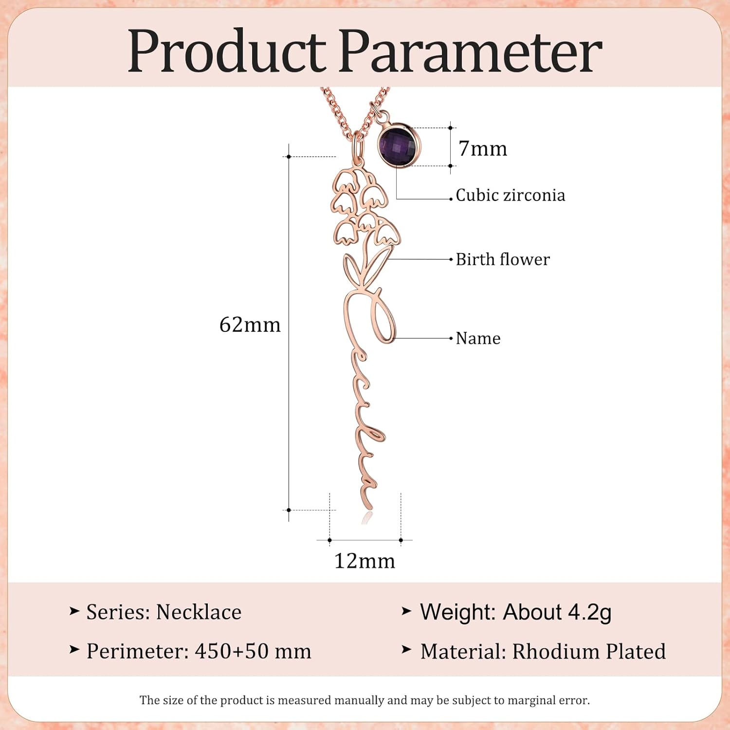 Customized Floral Birth Necklace Engraved Name Birthstone Personalized Pendant Promise Necklace for Women Girlfriend Mom Wife