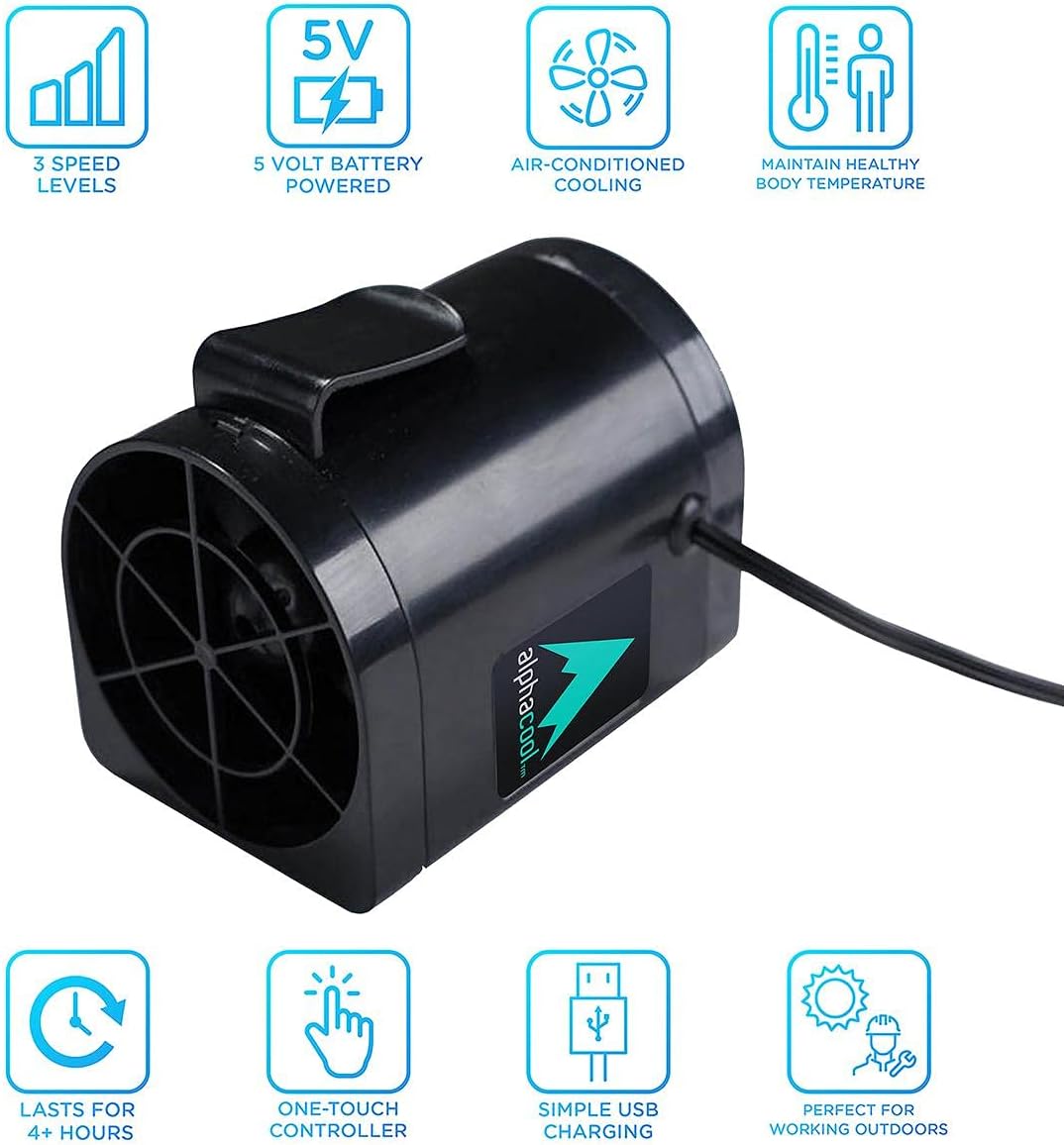 AlphaCool Battery Powered Clip-on Cooling Fan – Compact Clip-on Portable Fan with Speed Controller for Gardening, Warehouse, Sports, Summer Outdoor Activities