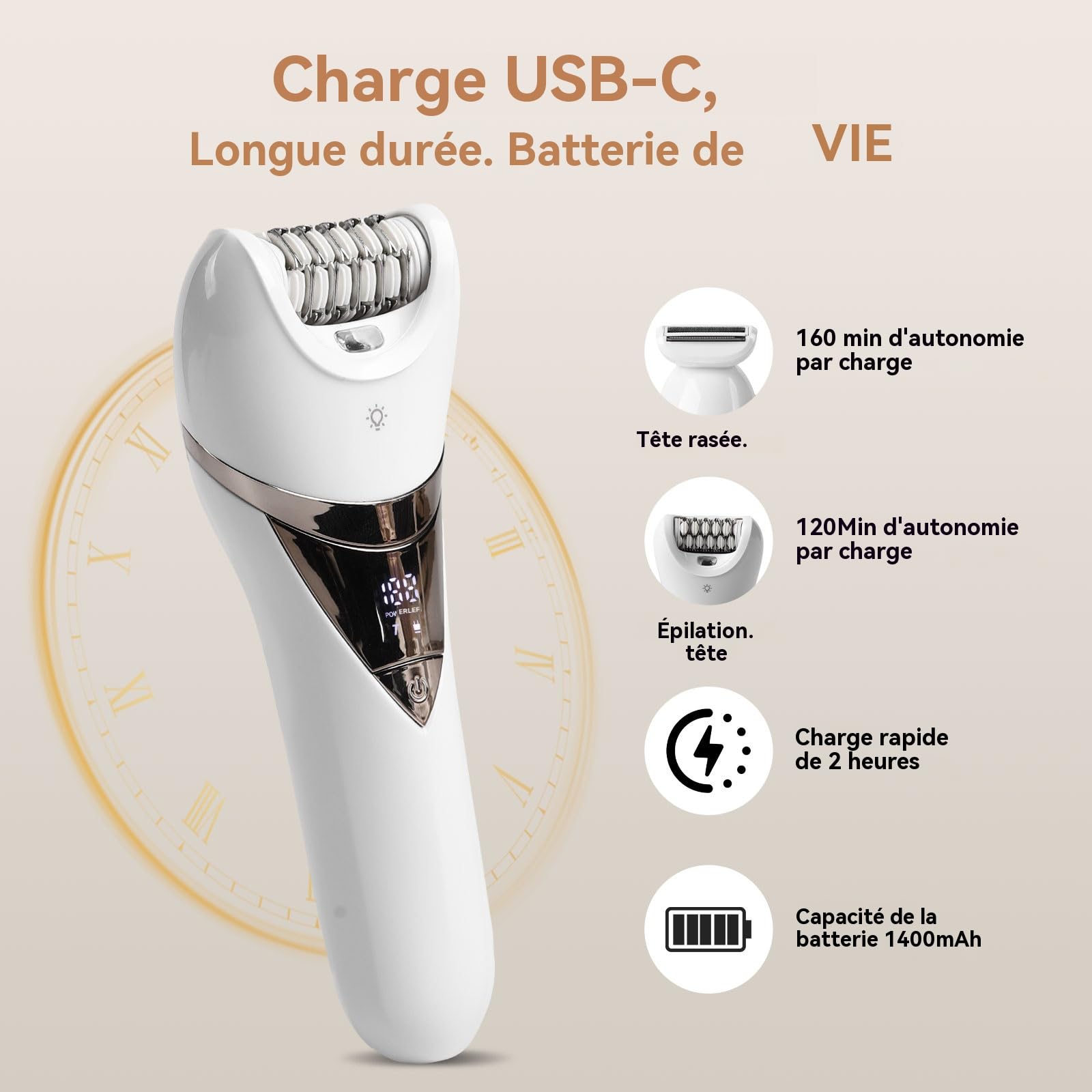 Épilateur électrique 2 en 1 pour le visage, le menton, les bras, les jambes, les aisselles, le bikini, le rasage et l'épilation, tête large pour une épilation rapide, rasoir pour femme humide et sec