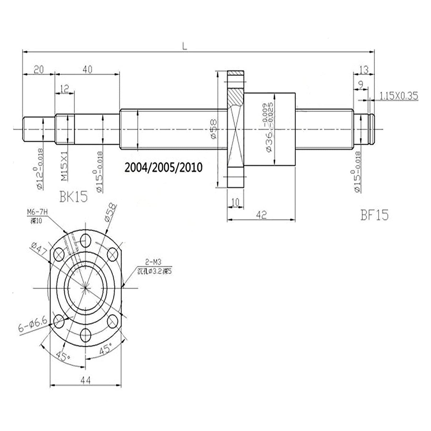 Vite a sfera SFU2005, 500 mm, in acciaio inox, con supporto BK15/BF15, alloggiamento del dado e kit di accoppiamento, per tutti i tipi di macchine CNC