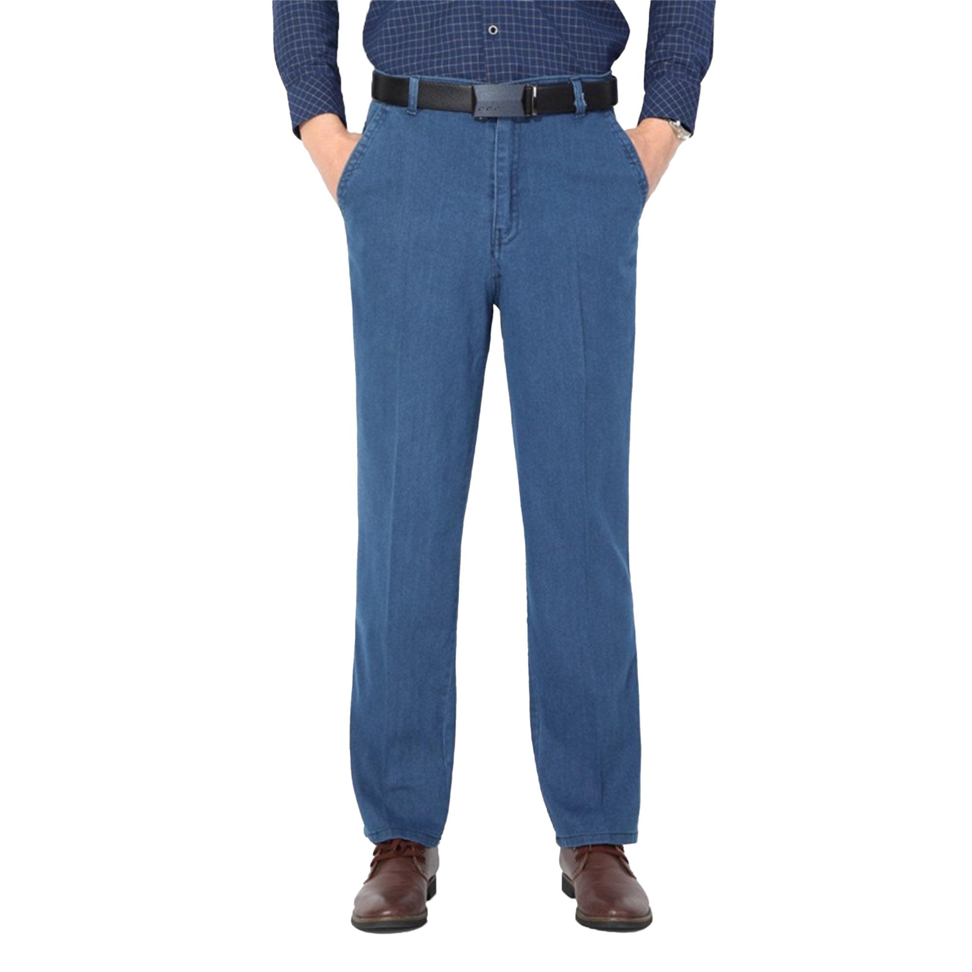 Men's Classic Business Jeans Straight Leg Washed Denim Trousers Retro Distressed Loose Fit Jean Pants (Blue2,40)