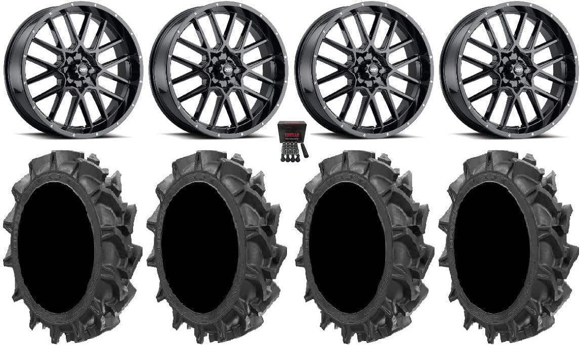 Bundle - 9 Items: ITP Hurricane 18" Wheels Black 34" MotoHavok Tires [4x137 Bolt Pattern 10mmx1.25 Lug Kit]