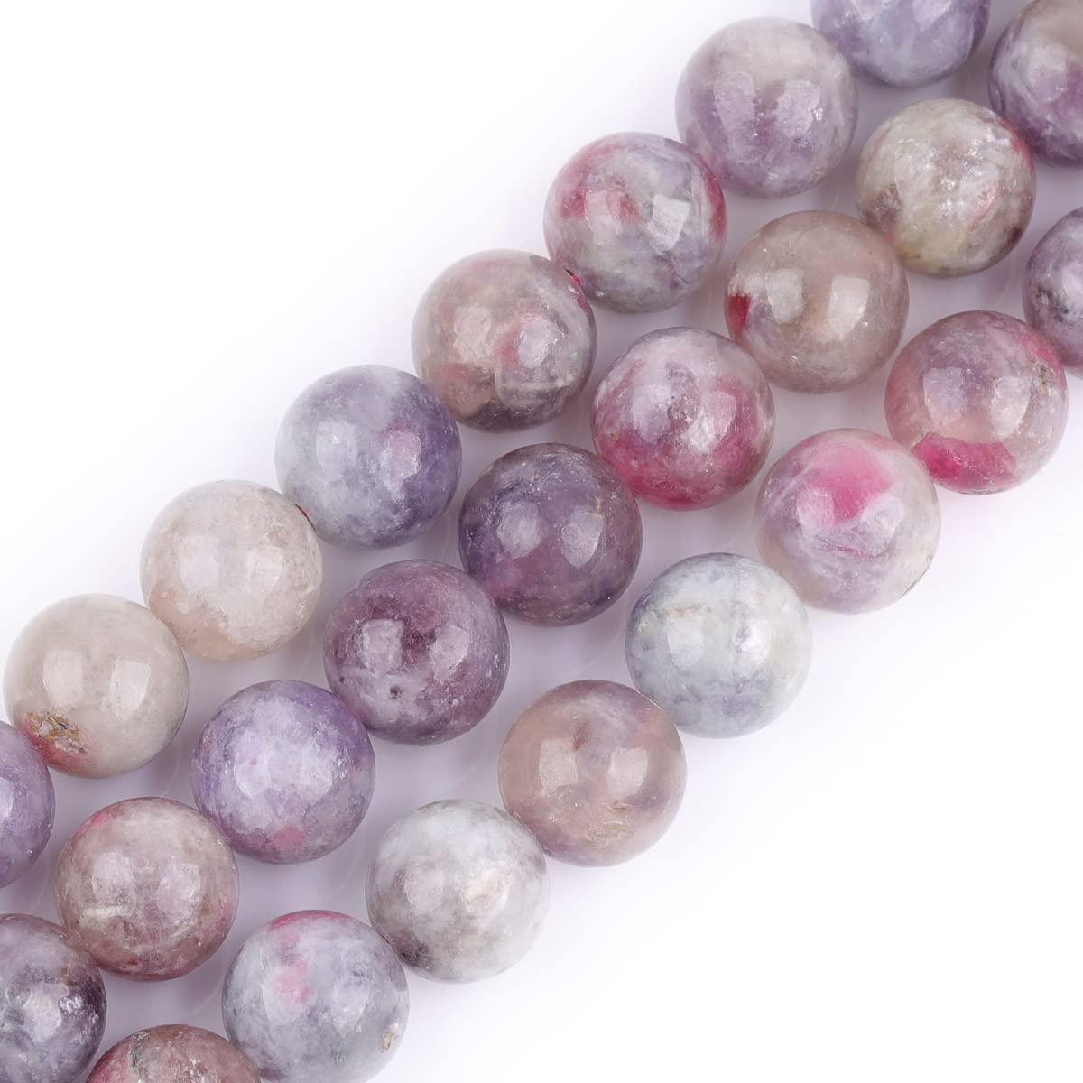 GEM-Inside 10mm Polished Round Natural Pink Purple Multicolor Peach Blossom Tourmaline Gemstone Stone Beads for Jewelry Making Full 15" Strand