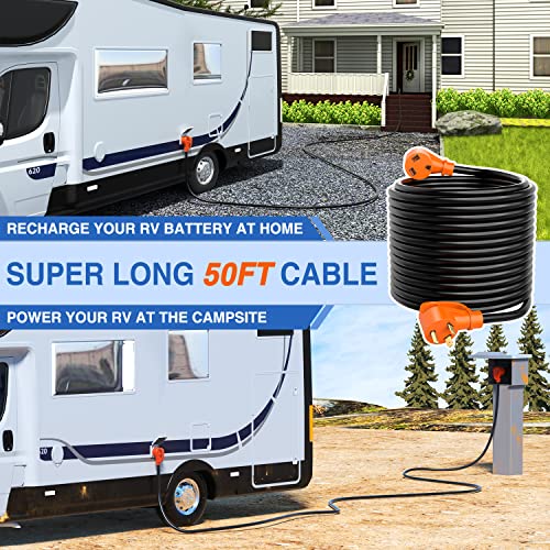 Image of Nilight 30 Amp 50FT RV Extension Cord 125V Heavy Duty 10 Gauge Pure Copper STW Wire UL ETL Listed 3 Prong TT-30P TT-30R 30F /30M Weatherproof Suit for Camper Caravan Trailer