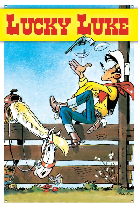 LUCKY LUKE Blechschild Comic Serie Fans – Western, Cowboy, Wild West Deko Schild, humorvolle Abenteuer 14 x 20 cm