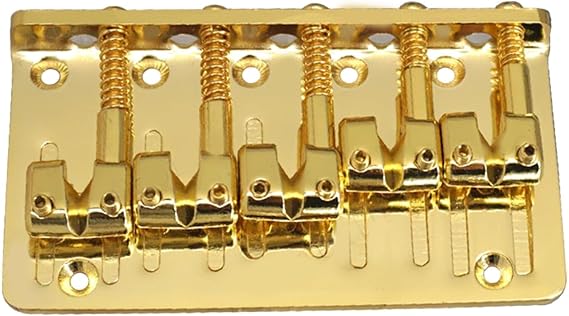 1 Set 5-String Hardtail Bass Bridge Guitar Saddles Zinc Alloy Adjustable Top-Load Design for ST SQ Electric Bass Guitar DIY Replacement Black(Gold)