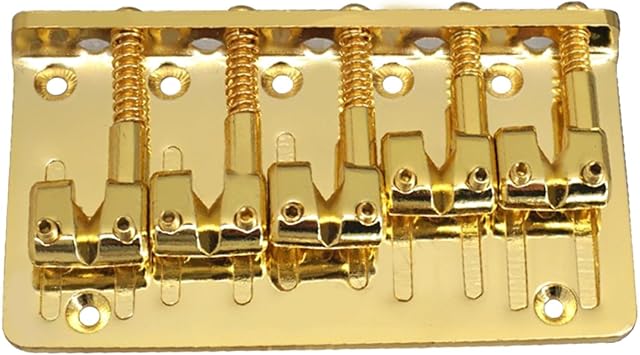 1 Set 5-String Hardtail Bass Bridge Guitar Saddles Zinc Alloy Adjustable Top-Load Design for ST SQ Electric Bass Guitar DIY Replacement Black(Gold)