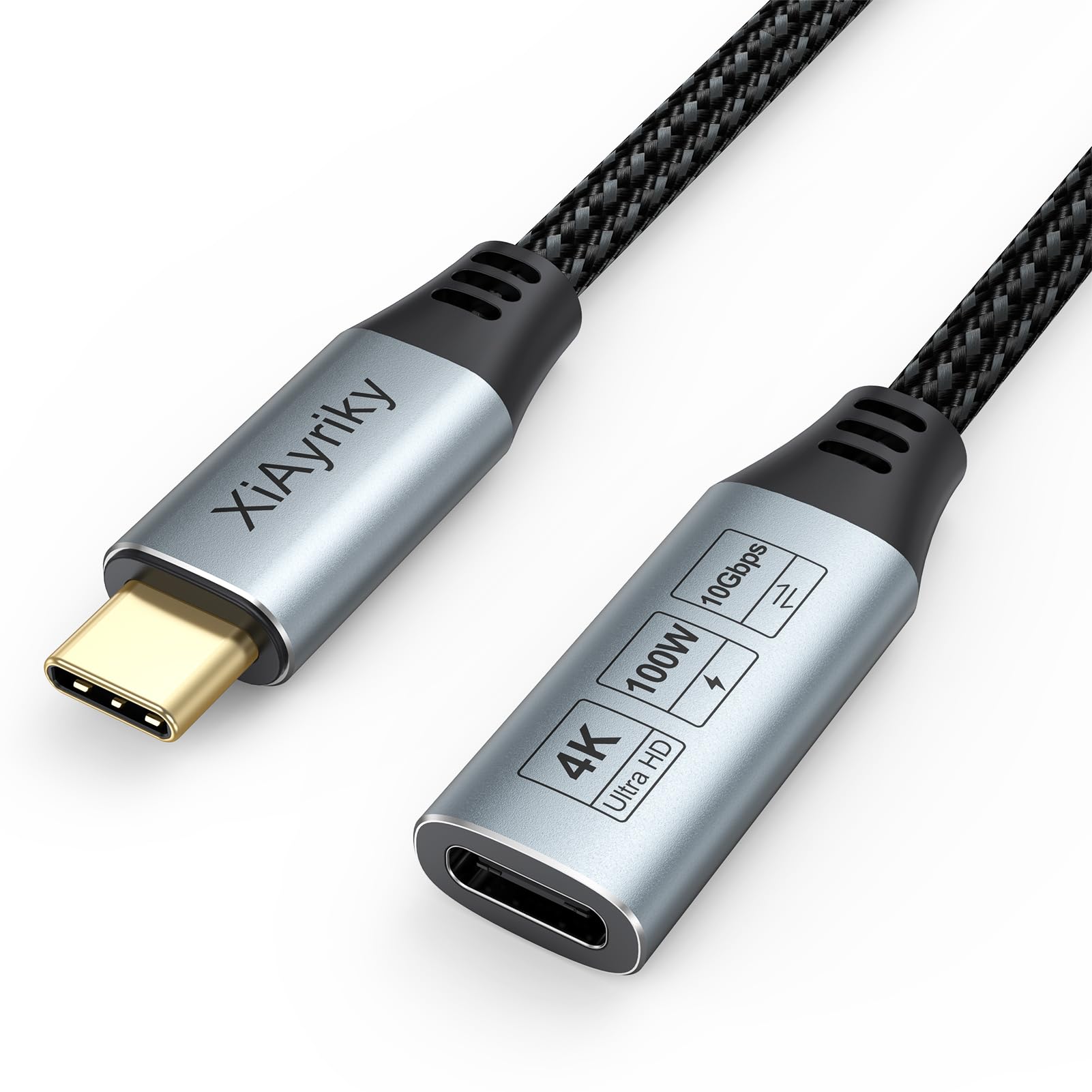 Cavo di prolunga USB C da 0,9 m, confezione da 5 pezzi, cavo di prolunga USBC (100 W/10 Gbps/4 K) intrecciato, cavo di ricarica tipo C maschio a femmina, per Galaxy S25-S22, Pixel 6-8, iPhone