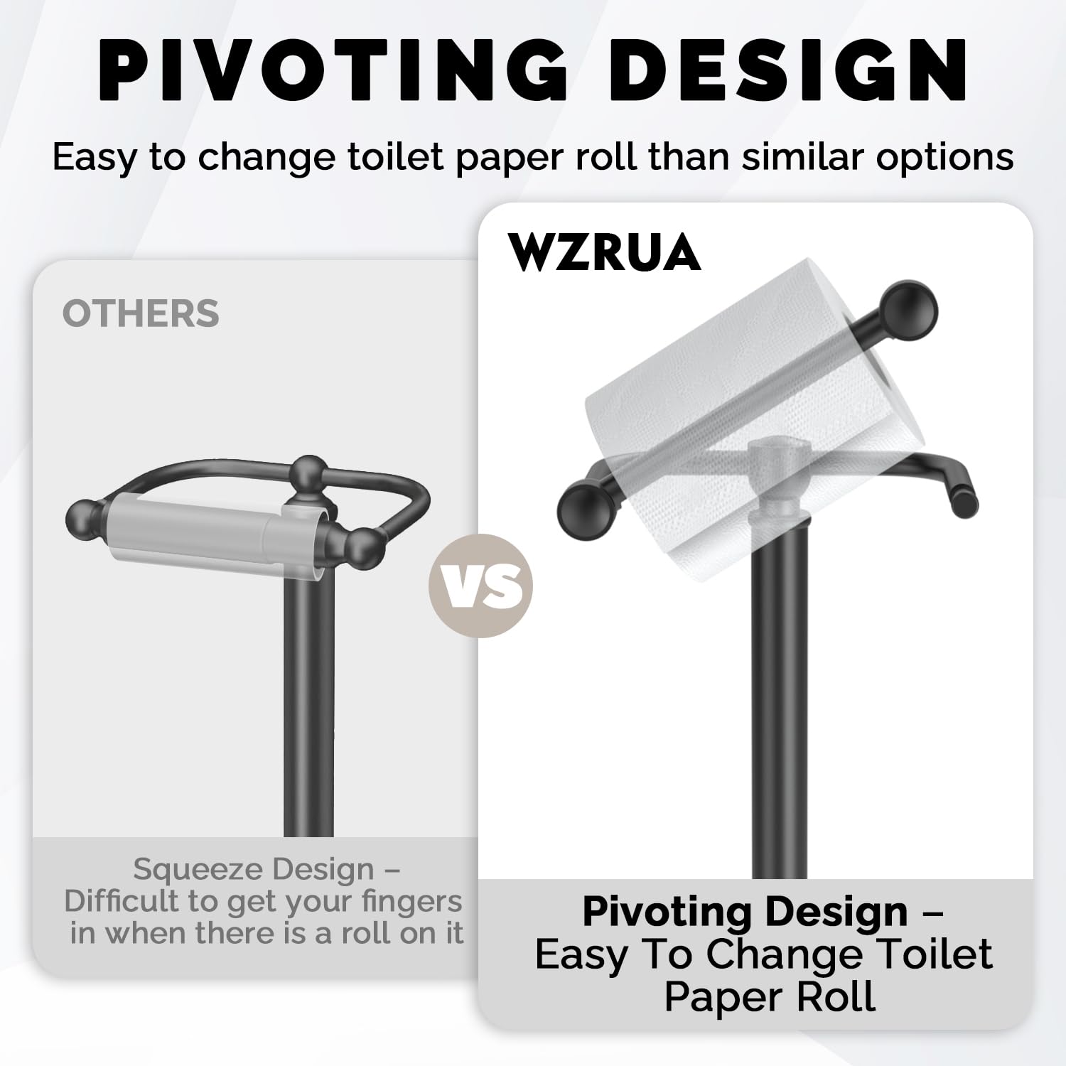 WZRUA Black Toilet Roll Holder Free Standing, Stainless Steel Toilet Roll Holder Stand - Image 3