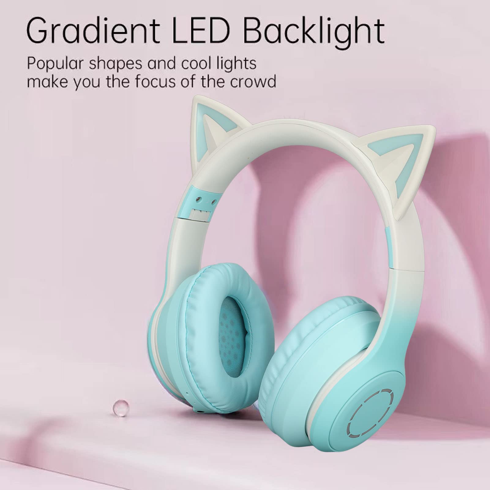 Casque de Jeu Bluetooth Cat Ear Casque Pliable sans Fil avec Lumière LED (Vert)