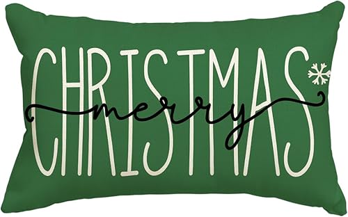 AVOIN colorlife Funda de almohada verde con texto en inglés "Merry Christmas", 12 x 20 pulgadas, decoración para sofá