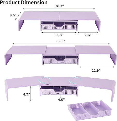 Miniatura 7 de Dual Monitor Stand Riser with Drawer, Desk Organizer and Accessories, Metal Laptop Stand for Desk, Workspace Desktop Stand for Computer, Laptop, TV