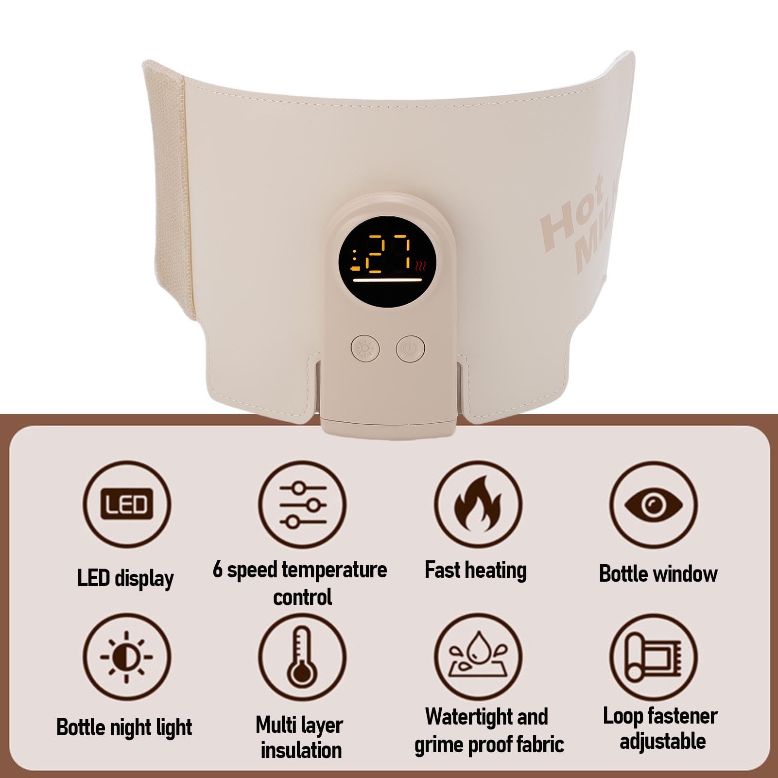 Cocoarm Scaldabiberon Veloce, Scaldabiberon in Pelle ABS con Riscaldamento Cordless USB C, Controllo della Temperatura a 6 Livelli da 100,4 a 122°F, Luce Notturna per Viaggi e Allattamento Notturno