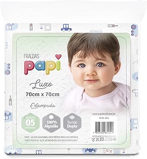 Fralda Papi Luxo Estampado para Bebê70cm X 70cm Contém 05 Un