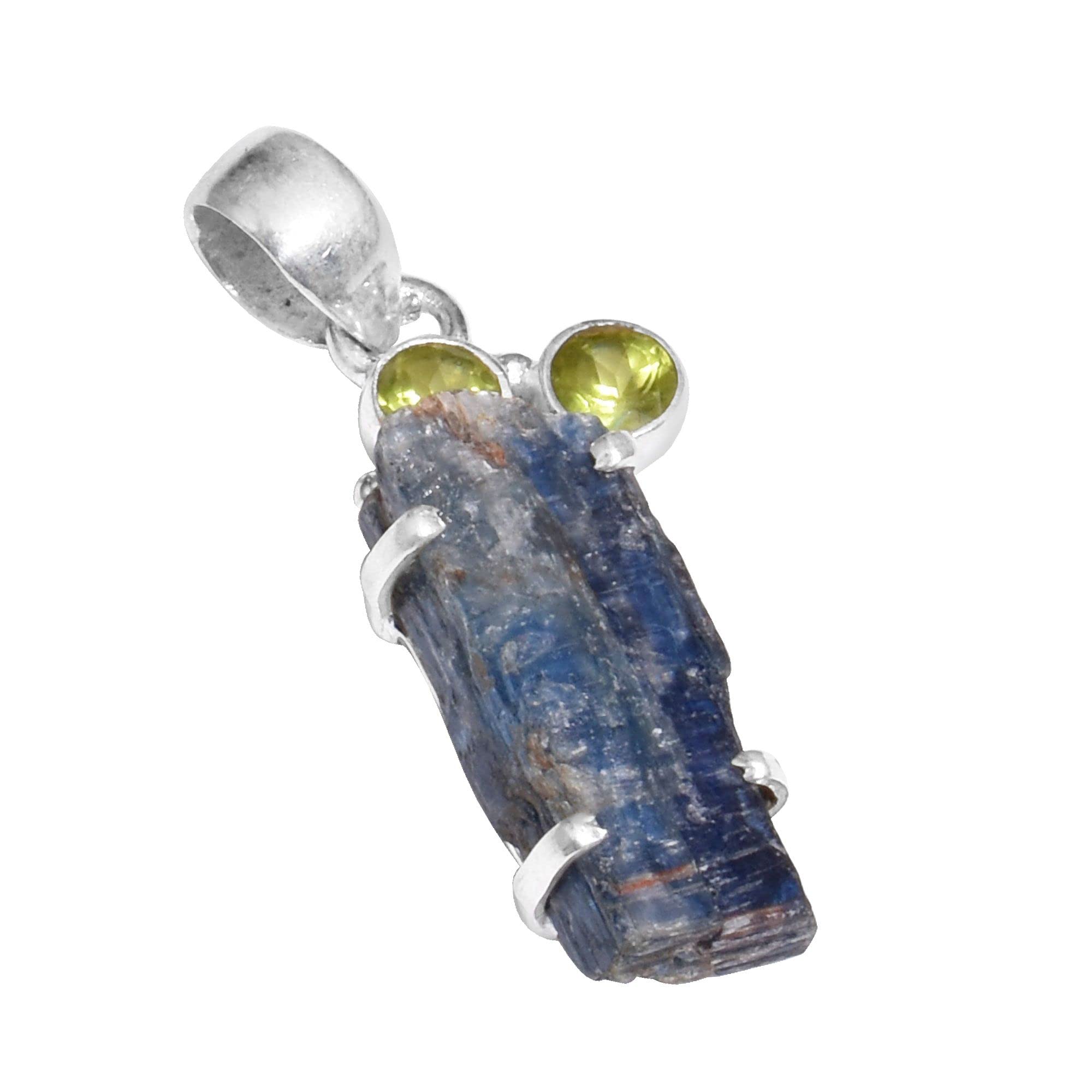 Silver PalaceNatural Kyanite Rough & Peridot Gemstone 925 Sterling Silver Pendant For Women & Girls, Metal Gemstone, kyanite rough