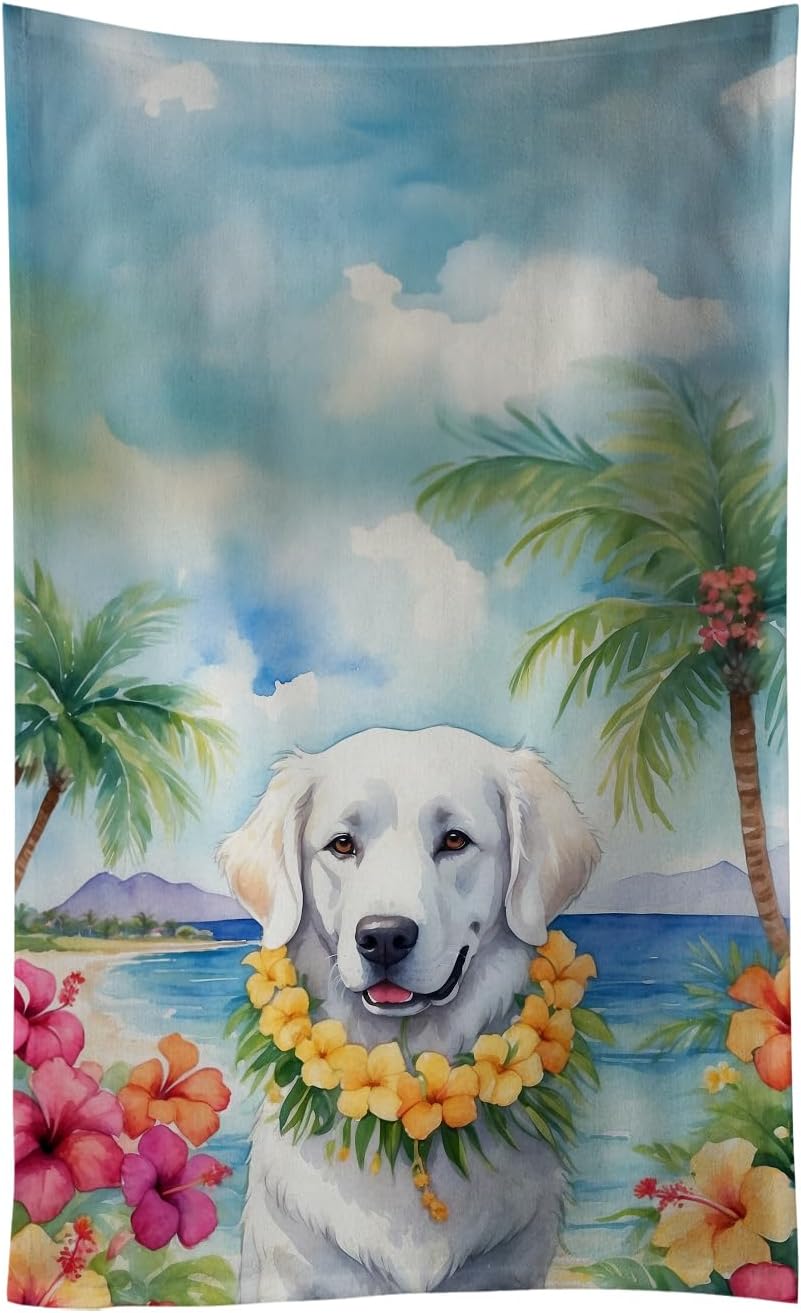 Caroline's Treasures Kuvasz Luau Kitchen Towel Dish Cloths Guest Hand Towel Decorative Bathroom Towel for Face,Tea, Dishcloth, Kitchen and Bath
