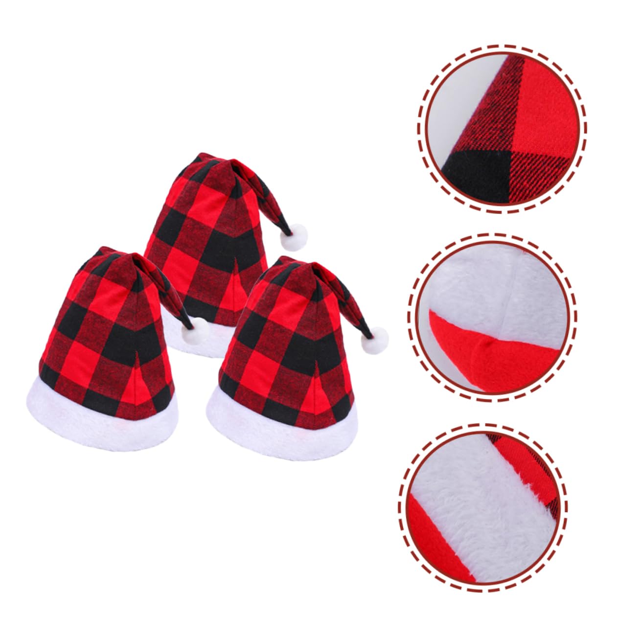 6piezas Gorro De Papá Noel Rojos y Negros Navideñas y Disfraces Cómodo y